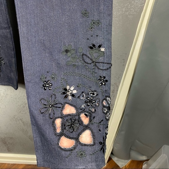 Elie Tahari Womens Azella Embellished Embroidered Skinny Jeans black beaded - Picture 5 of 12